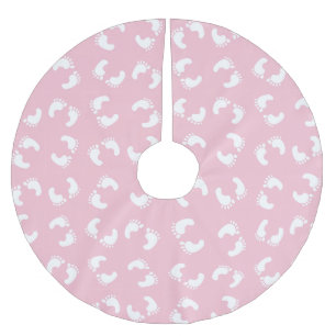 Kinderfußspuren, Babyfuß, Fußspuren, rosa Girl Polyester Weihnachtsbaumdecke