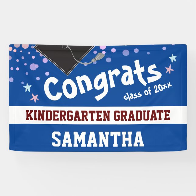 Kindergarten Abschluss blue Confetti Foto Banner (Horizontal)