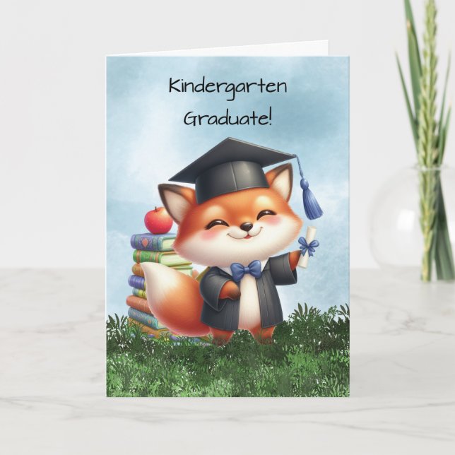 Kindergarten Abschluss Boy Fox Glückwunsch Karte (Vorderseite)