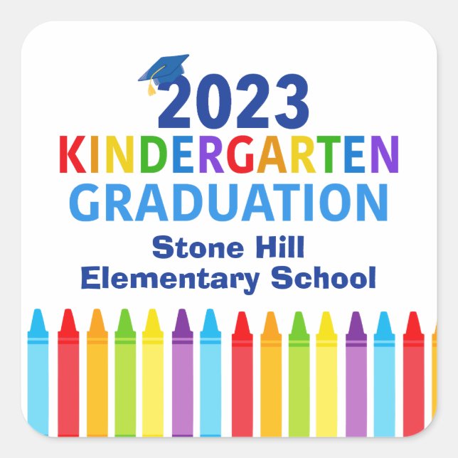 Kindergarten Abschluss Custom School Party 2023 Quadratischer Aufkleber (Vorderseite)