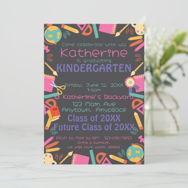 Kindergarten Abschluss Einladung Schule Thema (Stehend Vorderseite)