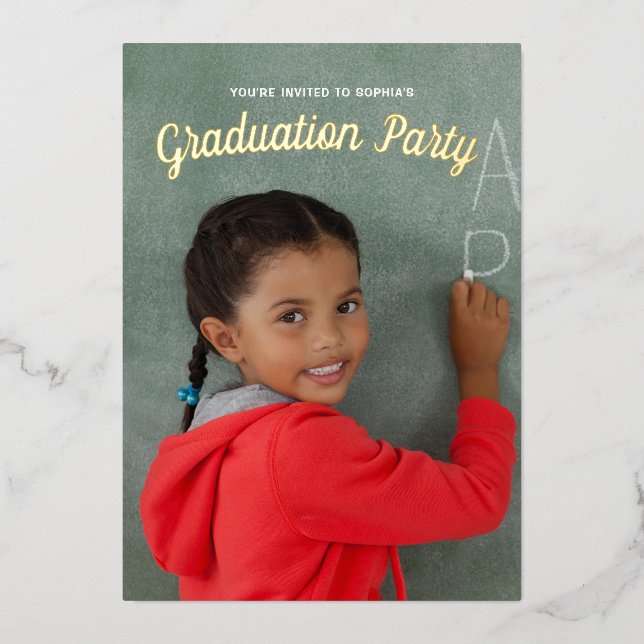 Kindergarten Abschluss Foto Kinder Gold Folieneinladung (Vorderseite)
