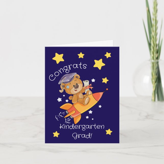 Kindergarten-Abschluss-Karte - Raketenbärendesign Karte (Vorderseite)