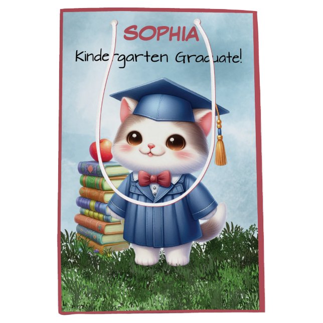 Kindergarten Abschluss Niedlich Cat Girl Mittlere Geschenktüte (Vorderseite)