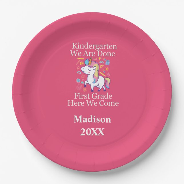 Kindergarten Abschluss zum Einhorn Pappteller (Vorderseite)