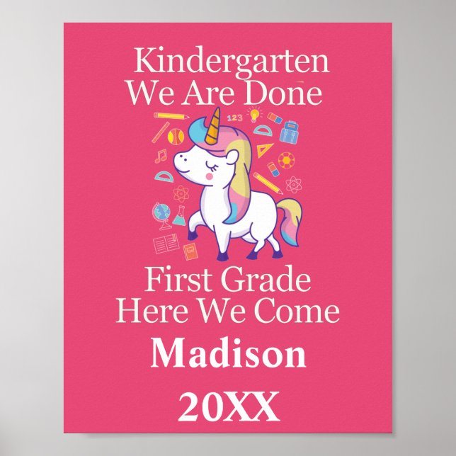 Kindergarten Abschluss zum Einhorn Poster (Vorne)