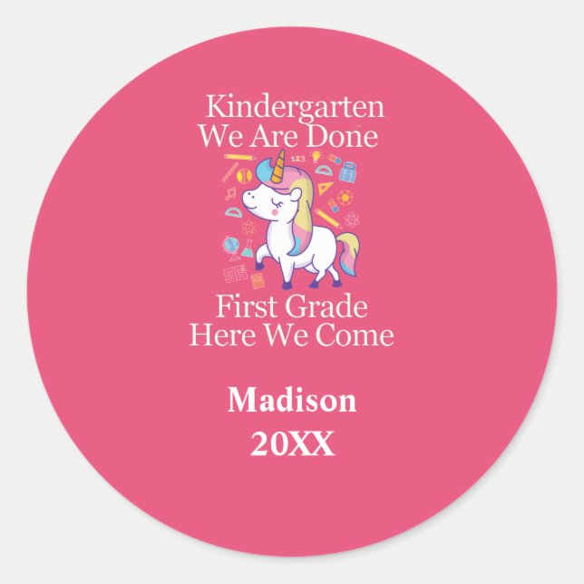 Kindergarten Abschluss zum Einhorn Runder Aufkleber (Vorderseite)