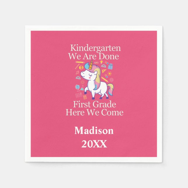 Kindergarten Abschluss zum Einhorn Serviette (Vorderseite)