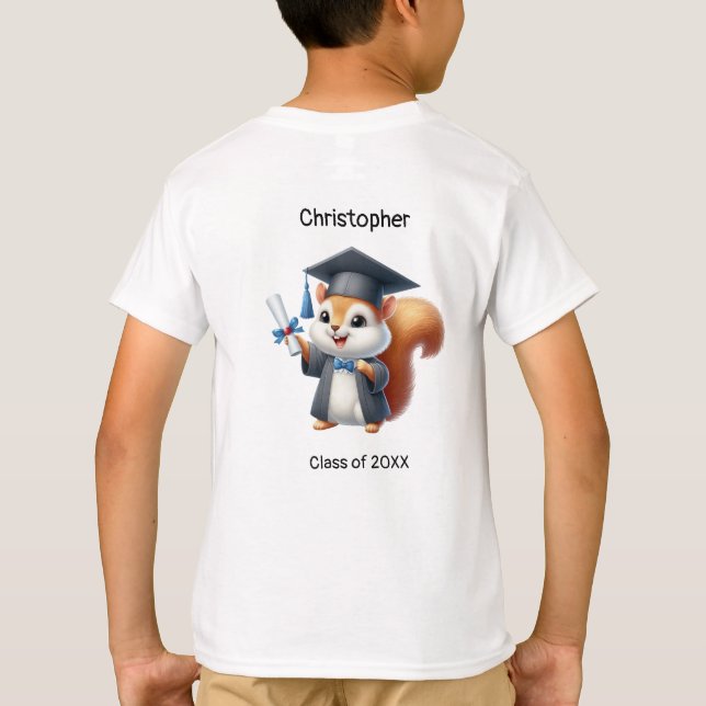 Kindergarten Boy Graduate Name Niedlich Eichhörnch T-Shirt (Rückseite)