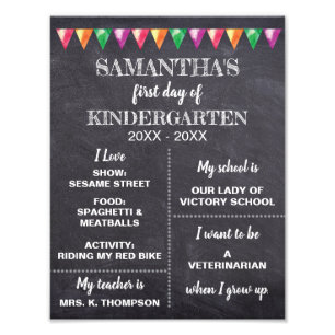 Kindergarten Chalkboard Erster Tag Schulzeichen Fotodruck