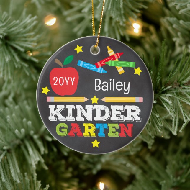 Kindergarten Farbige Khalk Keepake Kinder Foto Keramik Ornament (Baum)