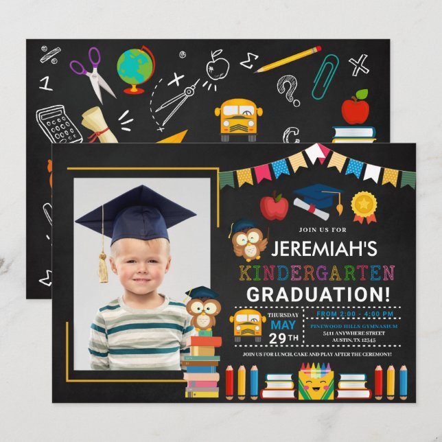Kindergarten Foto Abschluss Chalkboard Einladung (Vorne/Hinten)
