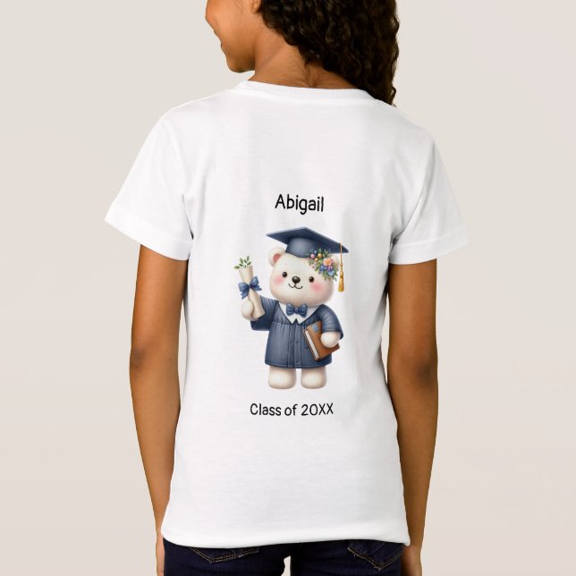 Kindergarten Girl Graduate Name Niedlich Teddy Bea T-Shirt (Rückseite)