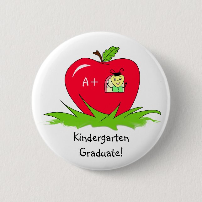 Kindergarten-graduierte rote Apple-Glückwünsche Button (Vorderseite)