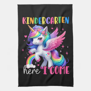 Kindergarten Hier Komm Ich Einhorn Zurück zur Schu Geschirrtuch