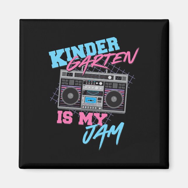 Kindergarten ist mein Jam - Vintager 80er Boombox- Magnet (Vorne)