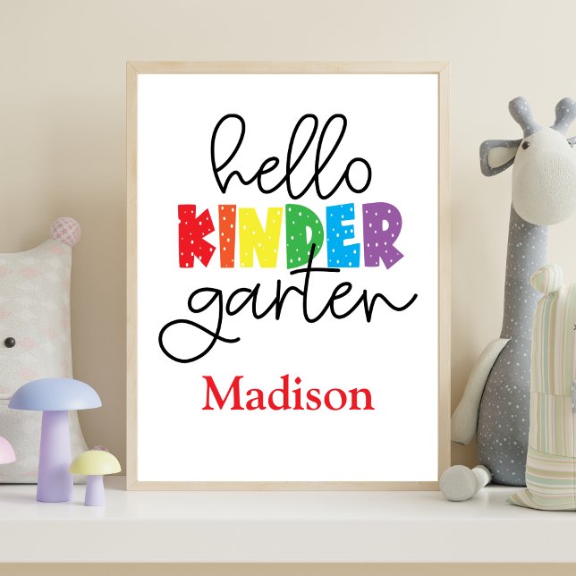 Kindergarten Kindergarten Gebärdenstatuen Kunst, D Poster (Personalized Poster for child starting Kindergarten - Hello Kindergarten Gift for Kindergartener)