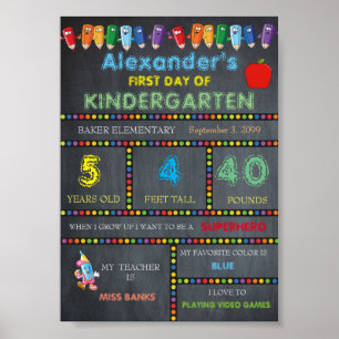 Kindergarten Kindergarten Sign BOY, Chalkboard 2 Poster