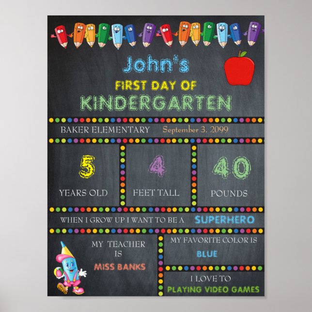 Kindergarten Kindergarten-Sign BOY, Chalkboard Poster (Vorne)