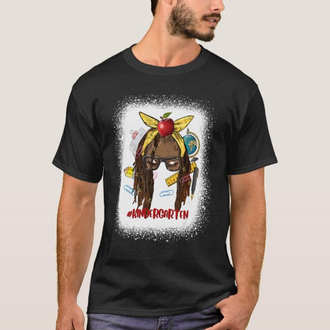 Kindergarten Lehrer Afro Messy zurück in die Schul T-Shirt (Vorderseite)