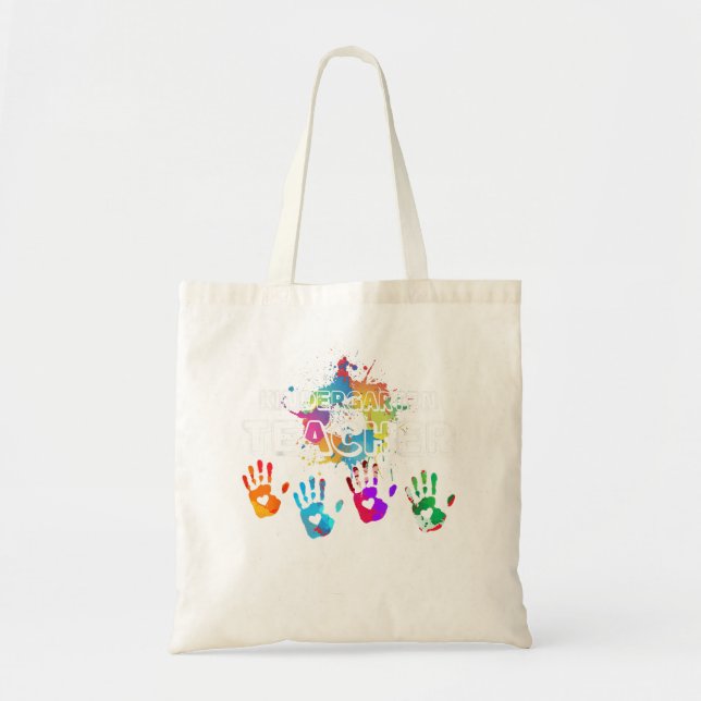 Kindergarten Lehrer druckt Shirts von Hand zurück Tragetasche (Vorne)