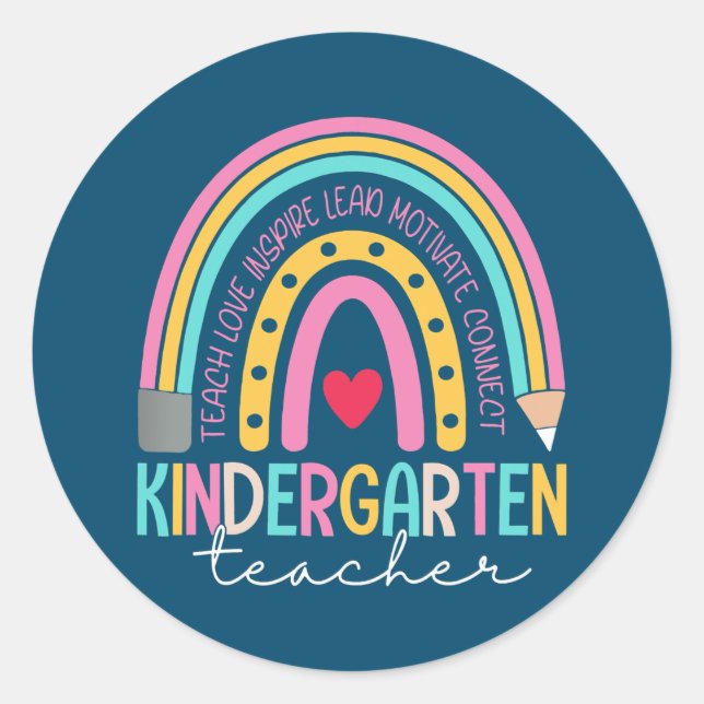 Kindergarten Lehrer Liebe Lehre Inspirier Regenbog Runder Aufkleber (Vorderseite)