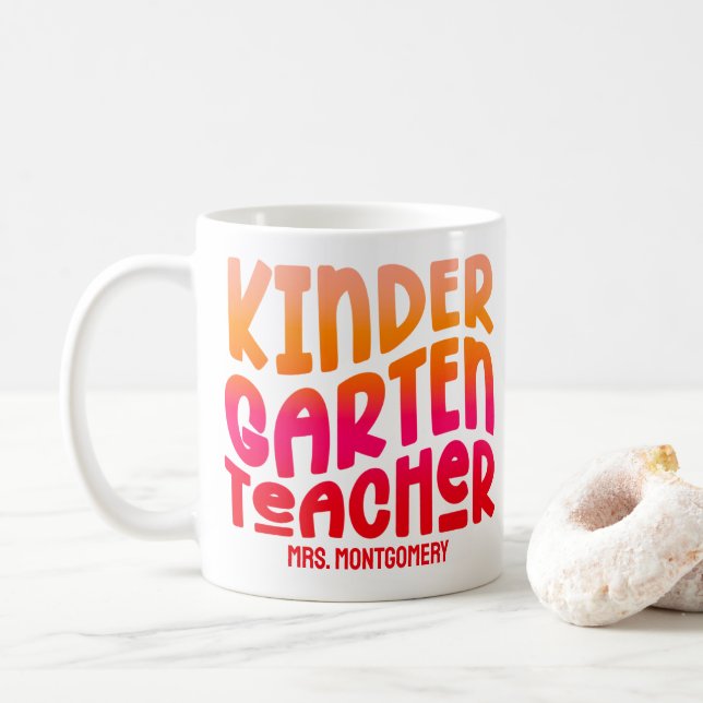 Kindergarten Lehrer Orange Red Ombre Kaffeetasse (Mit Donut)