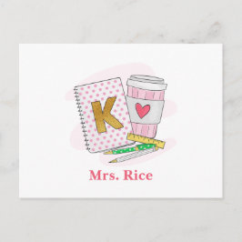 Kindergarten Lehrer Pink Dot Preppy Book Coffee Postkarte