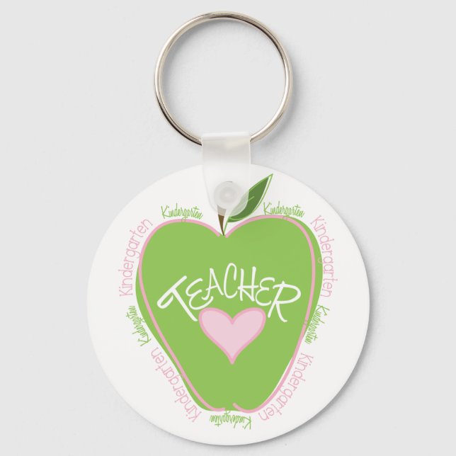 Kindergarten Lehrer Rosa und grüner Apfel Schlüsselanhänger (Vorderseite)
