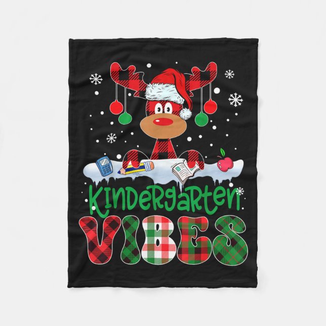 Kindergarten Vibes Teacher Buffalo Plaid Reindeer  Fleecedecke (Vorderseite)