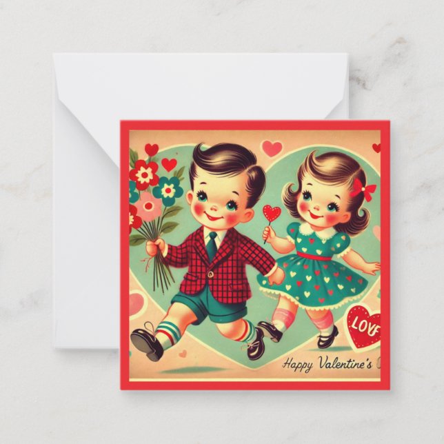 Kindergarten Vintag Valentinstag Mitteilungskarte (Vorderseite)