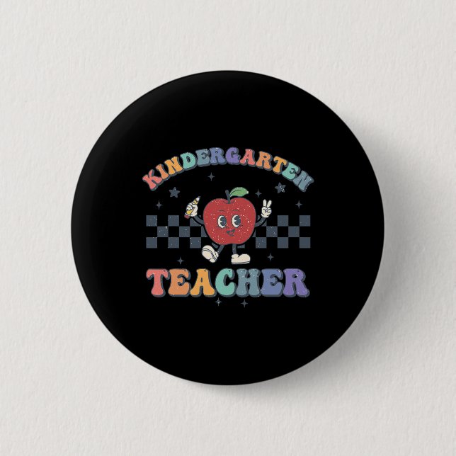 Kindergartener Lehrer Groovy Ck Zur Schule Team Kg Button (Vorderseite)