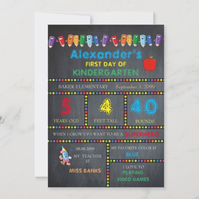 Kindergartenkarte BOOT, Chalkboard Ankündigung (Vorderseite)