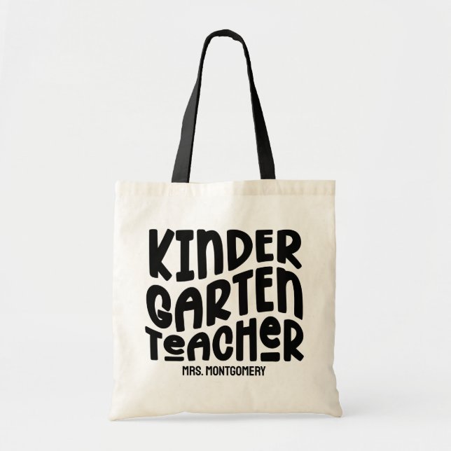 Kindergartenlehrer | Einfaches Schwarz-Text-Design Tragetasche (Vorne)