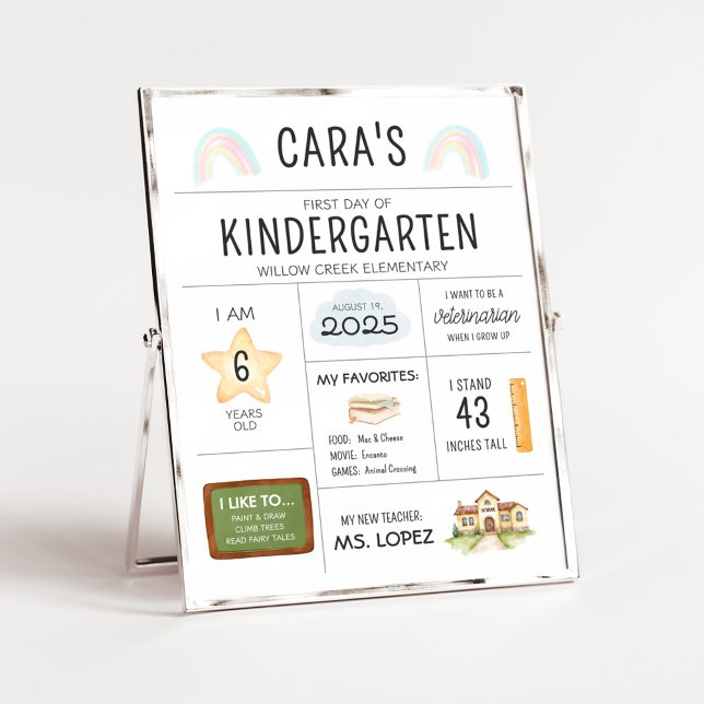 Kindergartenunterschrift zum ersten Schultag Poster (Kindergarten First Day of School Sign)