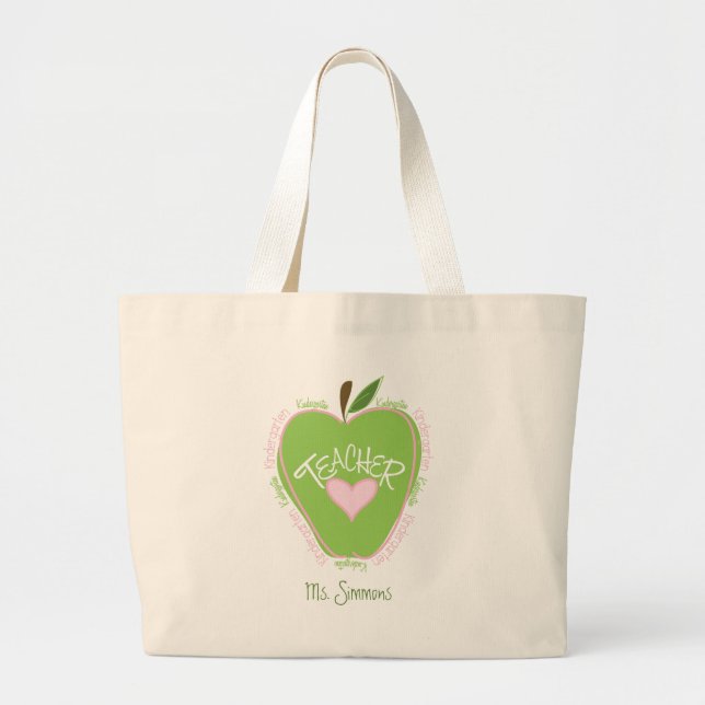 Kindergärtnerin-rosa und grünes Apple Jumbo Stoffbeutel (Vorne)