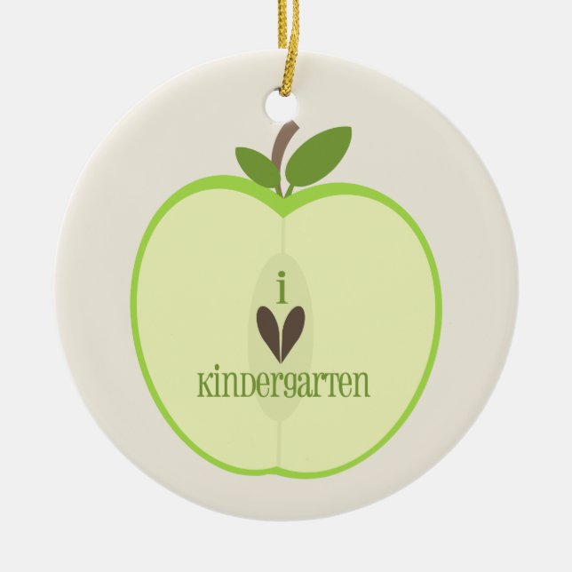 Kindergärtnerin-Verzierung - grünes Apple halb Keramik Ornament (Vorne)