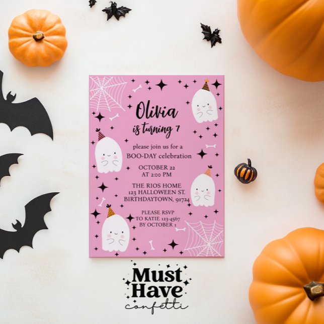Kindergeburtenpartygespenst zu Halloween Pink Einladung (Von Creator hochgeladen)