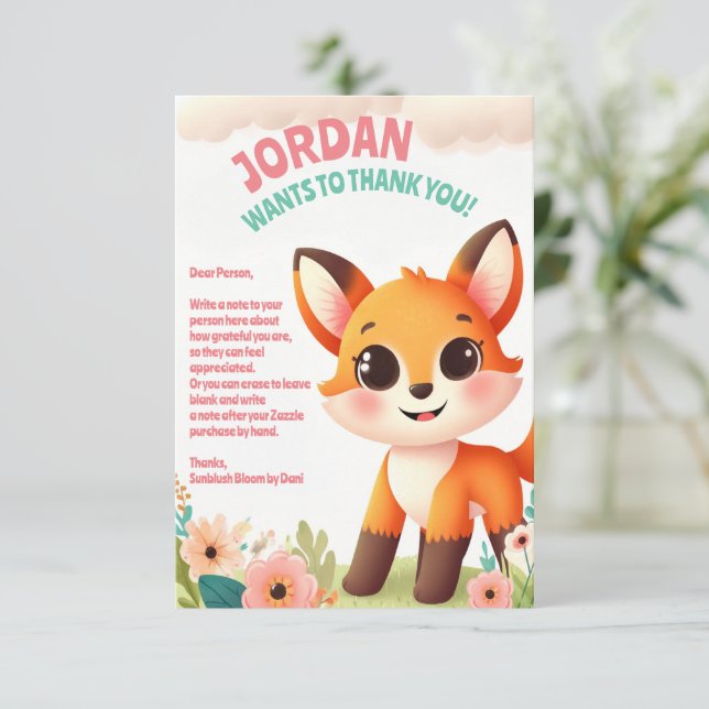 Kindergeburtsparty "Little Fox" Niedlich Dankeskarte (Stehend Vorderseite)