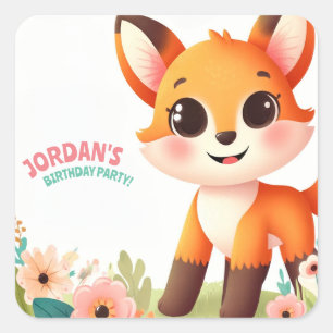 Kindergeburtsparty "Little Fox" Niedlich Quadratischer Aufkleber