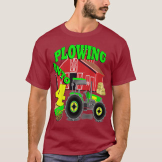 Kindergeburtstag 4 Jahre alter Traktoren Stall 4 T-Shirt