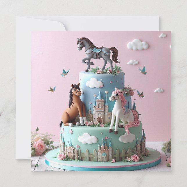 KINDERGEBURTSTAG CAKE mit NIEDLICHEM PONY THEMA Karte (Vorderseite)