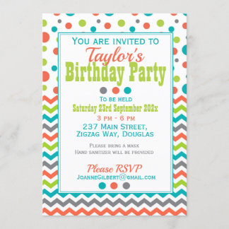 Kindergeburtstag Colorful Polka Dot ZigZag Einladung