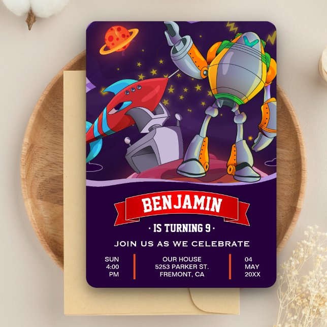 Kindergeburtstag des Weltraumraketenroboters Einla Einladung (Von Creator hochgeladen)