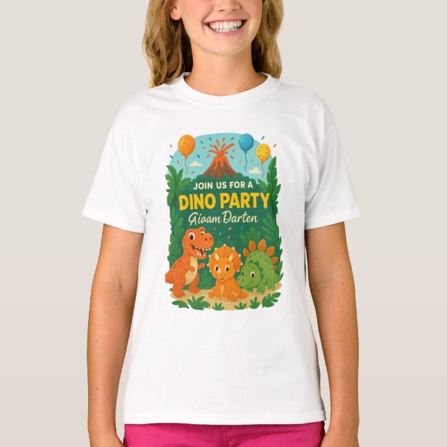 Kindergeburtstag Einladung - Niedliches Dinosaurie T-Shirt (Vorderseite)