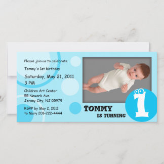 Kindergeburtstag Foto Card Blue Dots