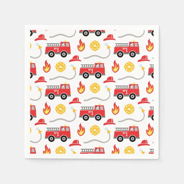 Kindergeburtstag für Feuerwehrfahrzeuge Serviette (Vorderseite)