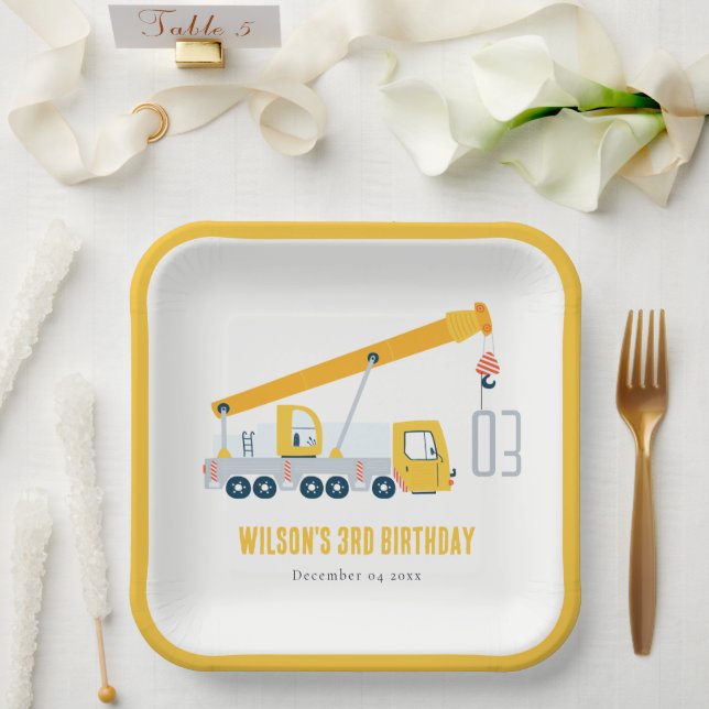 Kindergeburtstag für Kranfahrzeuge Pappteller (Hochzeit)