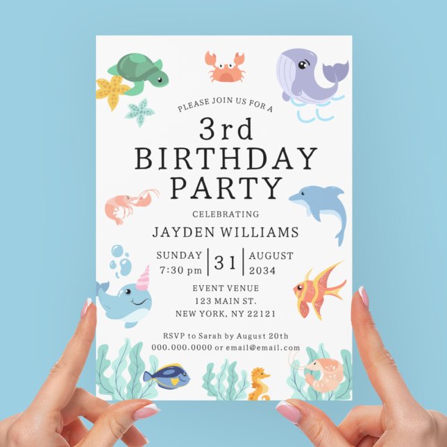 Kindergeburtstag für niedliche Meerestiere Einladung (Cute Sea Animals Kids Birthday Invitation
)