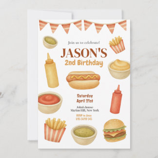 Kindergeburtstag für Watercolor Food Hot Dog Burge Einladung